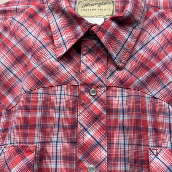 Wrangler Western Plaid Pearl Snap Shirt Men’s 2XL Red Short Sleeve Cowboy Style - Picture 9 of 10